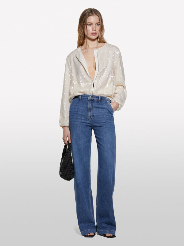 Bomber areia com lantejoulas - blusões e casacos para mulher | Sisley