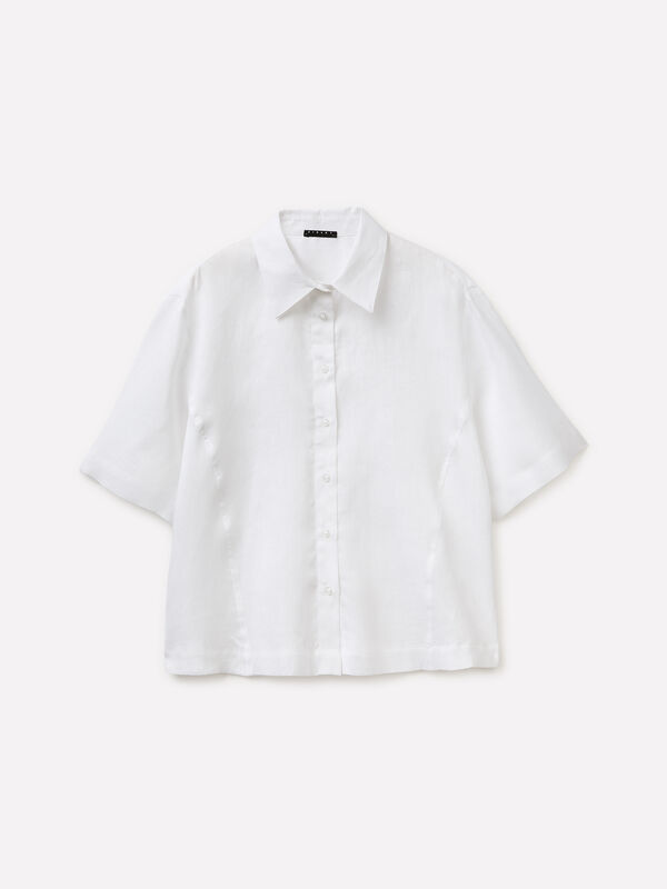 Camisa de manga curta 100% linho - camisas para mulher | Sisley