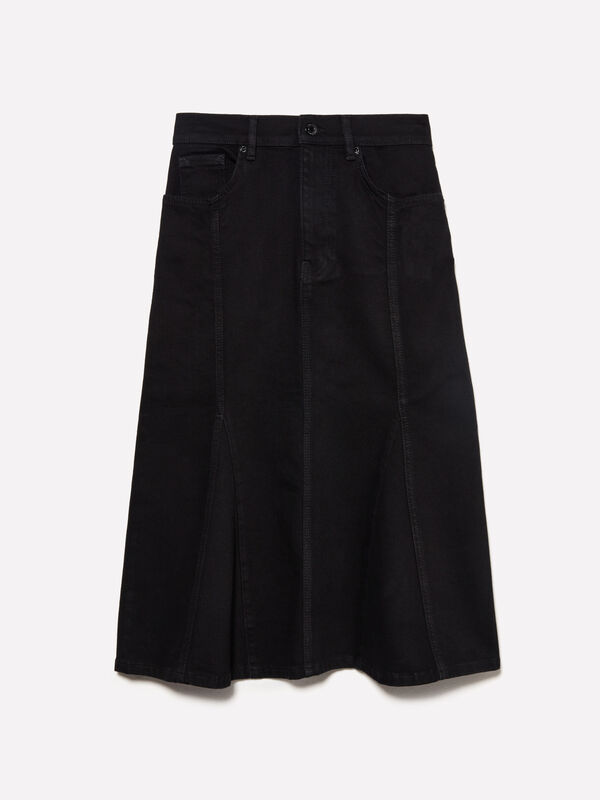 Saia de jeans evasé preta Saia de jeans evasé preta - saias midi, longuette mulher | Sisley