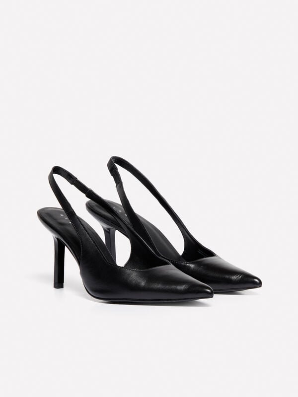 Slingback preto em pele Slingback preto em pele - sapatos com salto mulher | Sisley