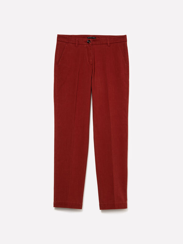Calças chino vermelho tijolo cigarette - calças chinos para mulher | Sisley