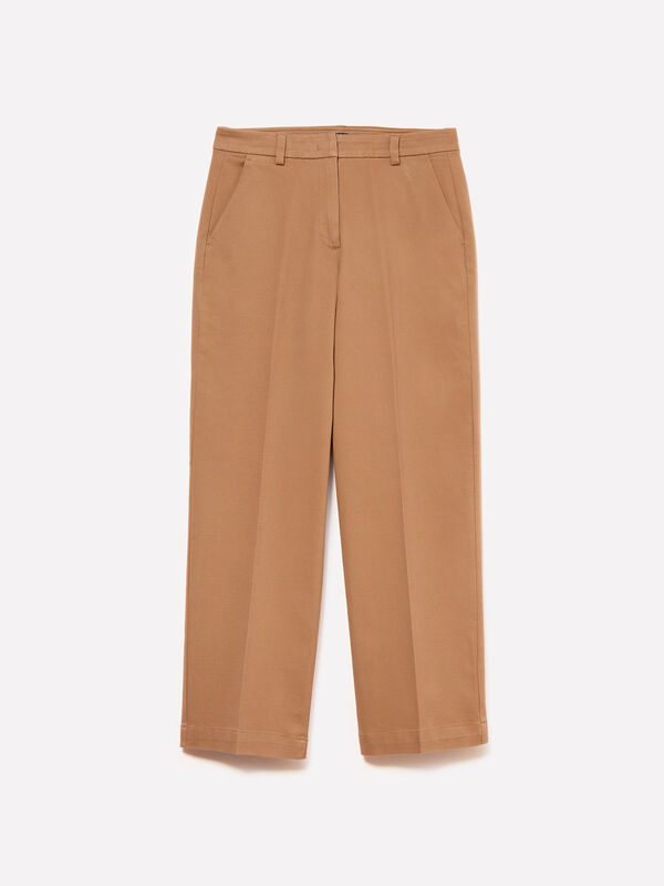 Calças castanho escuro de cintura subida - calças regular para mulher | Sisley