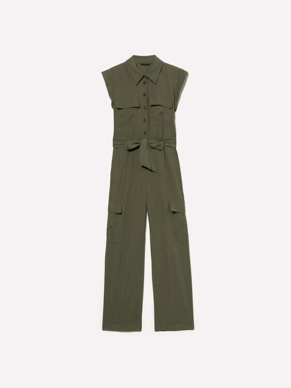 Macacão cargo verde militar - macacões jumpsuits para mulher | Sisley