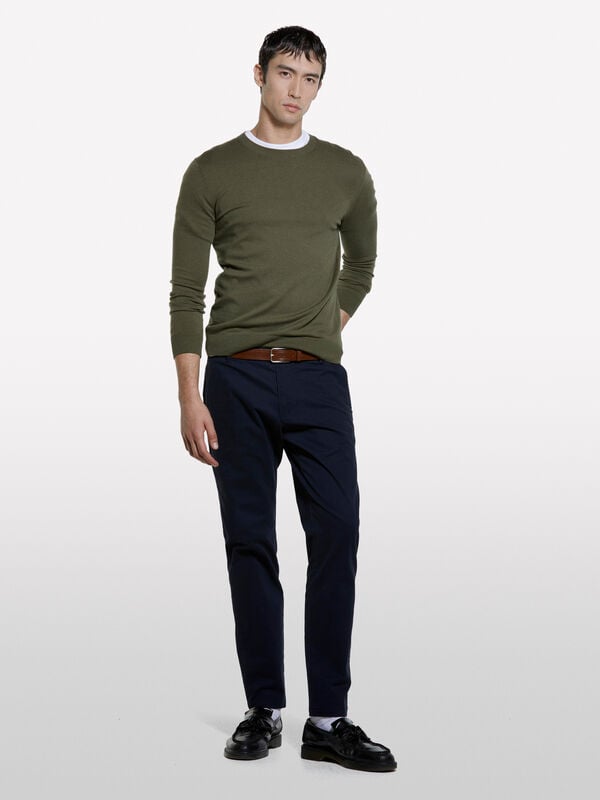 Camisola de gola redonda verde-oliva - camisolas gola redonda para homem | Sisley
