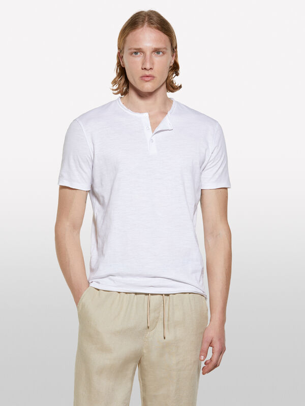 T-shirt carcela de botões branca - t-shirt de manga curta para homem | Sisley