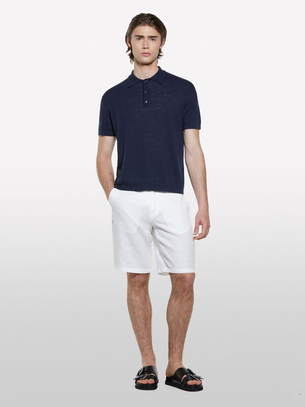 Bermudas brancas em 100% linho - calças calções para homem | Sisley
