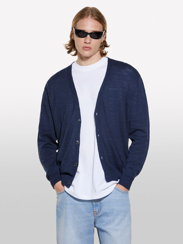 Cardigã mélange azul-escuro - cardigãs para homem | Sisley