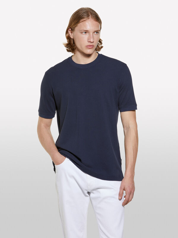 T-shirt azul-escuro com mangas curtas - t-shirt de manga curta para homem | Sisley