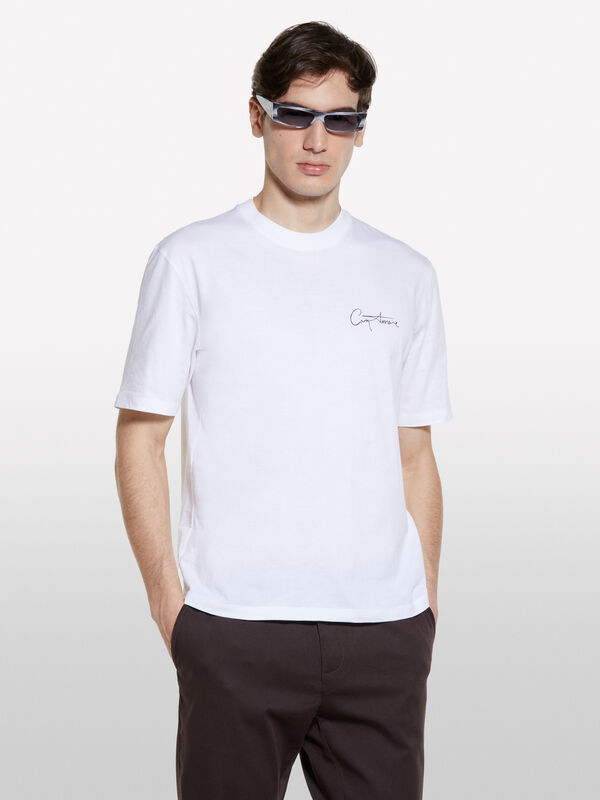 T-shirt branca com estampa lettering - t-shirt de manga curta para homem | Sisley
