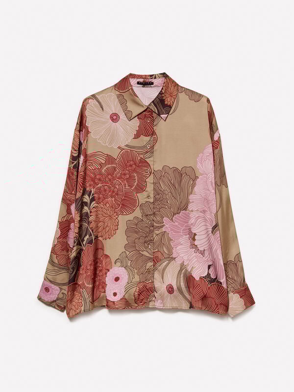 Camisa clara em cetim com estampa padrão Camisa clara em cetim com estampa padrão - camisas para mulher | Sisley