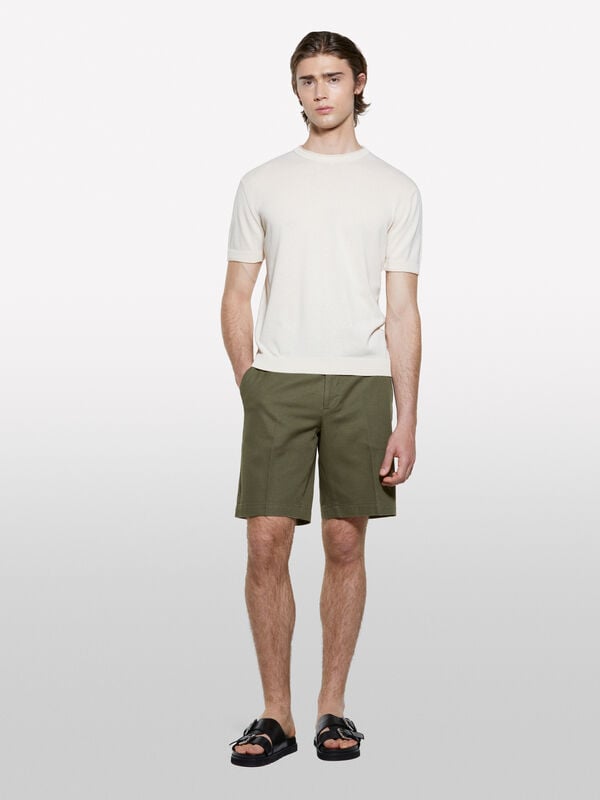 Bermudas regular fit verde militar - calças calções para homem | Sisley