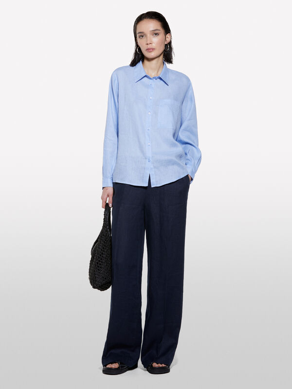Camisa azul-claro em 100% linho Camisa azul-claro em 100% linho - camisas para mulher | Sisley