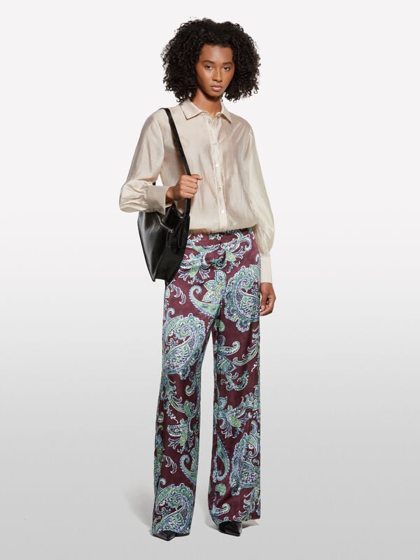 Calças relaxed fit padrão paisley - calças palazzo para mulher | Sisley