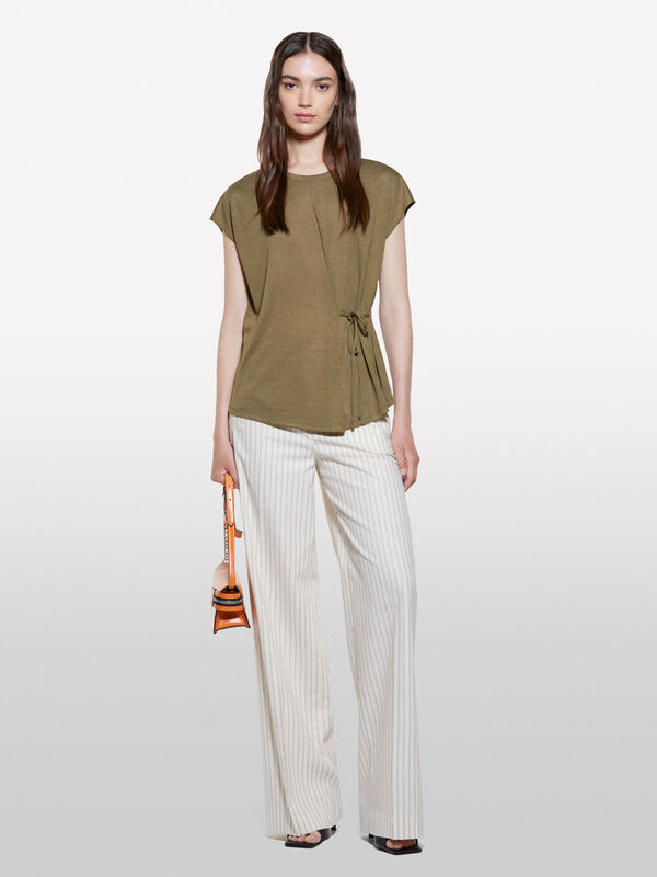 T-shirt verde militar com atilhos - t-shirt de manga curta para mulher | Sisley