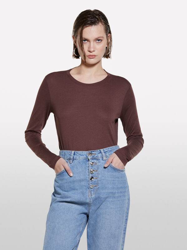 T-shirt com mangas compridas marrom - t-shirt de manga comprida para mulher | Sisley