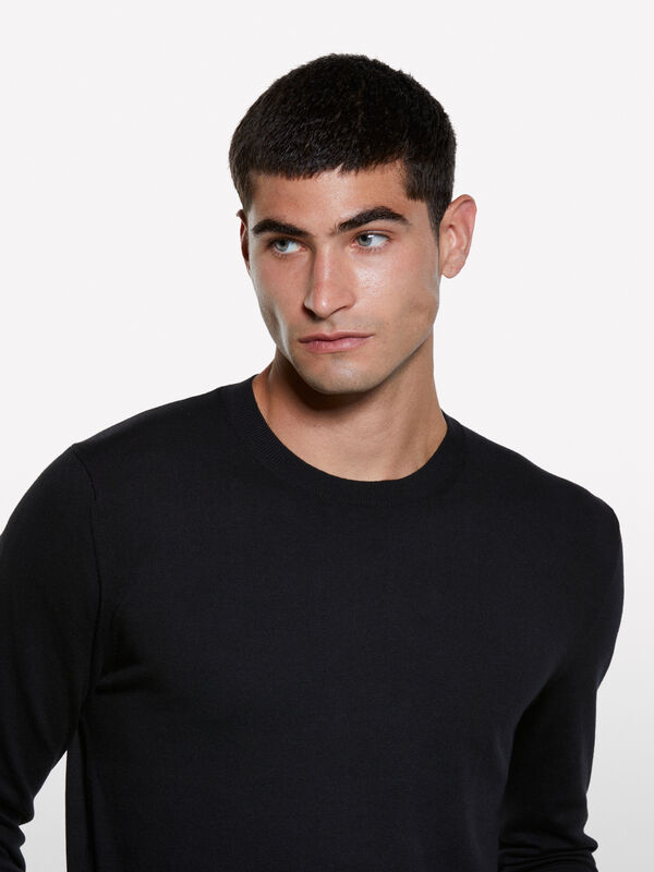 Camisola de gola redonda preta - camisolas gola redonda para homem | Sisley