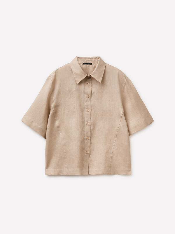 Camisa de manga curta 100% linho - camisas para mulher | Sisley