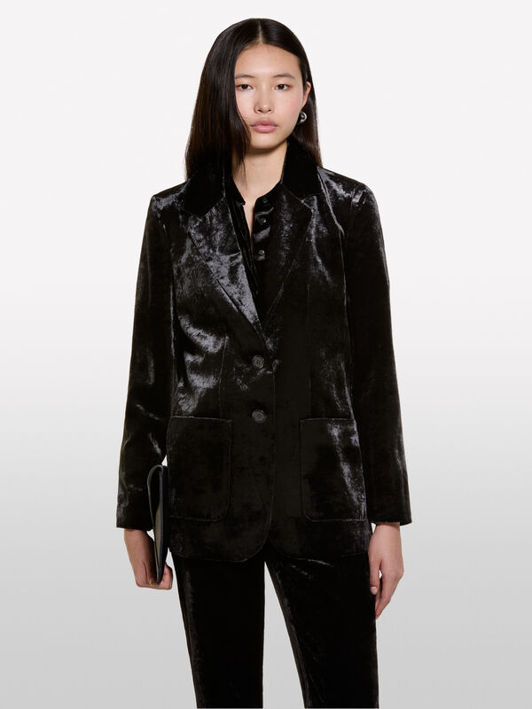 Blazer preto de veludo - blazers para mulher | Sisley