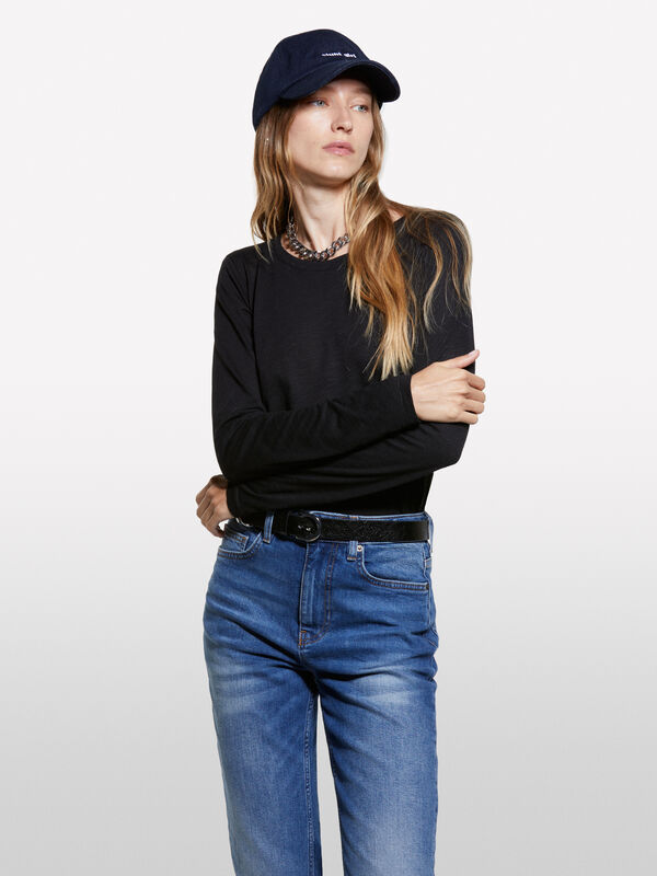T-shirt preta com mangas compridas - t-shirt de manga comprida para mulher | Sisley