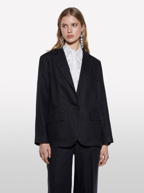 Blazer preto em 100% linho - blazers para mulher | Sisley