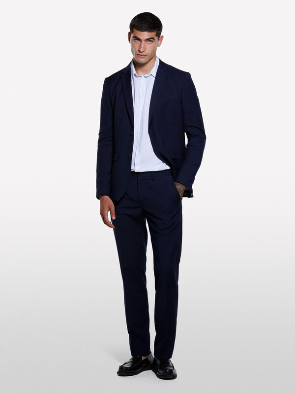 Calças de alfaiataria azul-escuro - calças slim para homem | Sisley