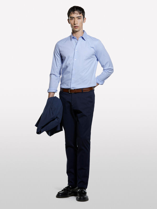 Camisa slim fit azul-claro - camisas slim fit para homem | Sisley