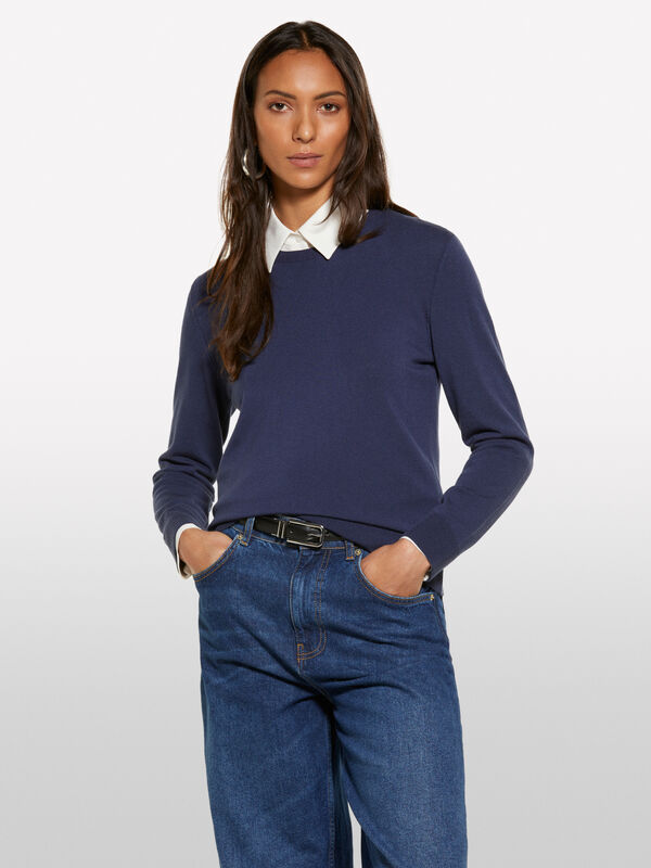 Camisola de gola redonda azul-escuro - camisolas gola redonda para mulher | Sisley