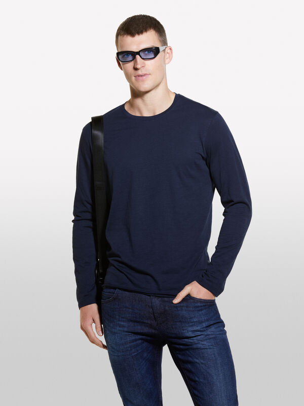 T-shirt slim fit em 100% algodão - t-shirt de manga comprida para homem | Sisley