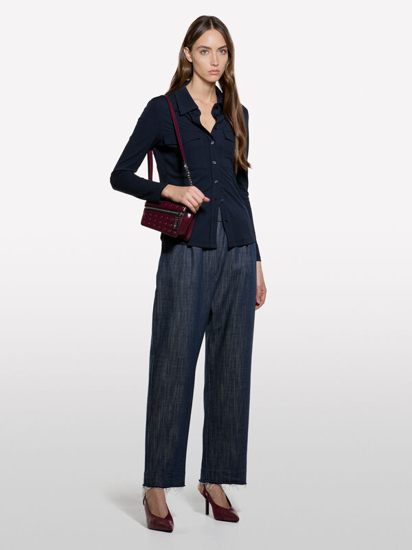 Camisa azul-escuro com bolsos - camisas para mulher | Sisley