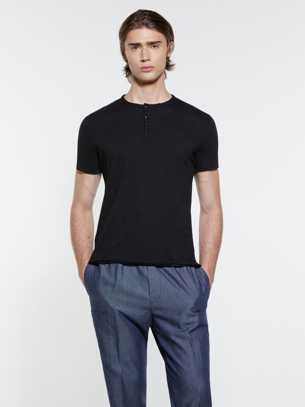 T-shirt carcela de botões preta - t-shirt de manga curta para homem | Sisley