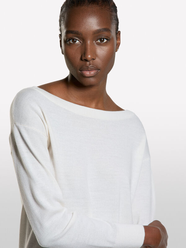 Camisola branco nata com decote à barco - camisolas decote à barco para mulher | Sisley