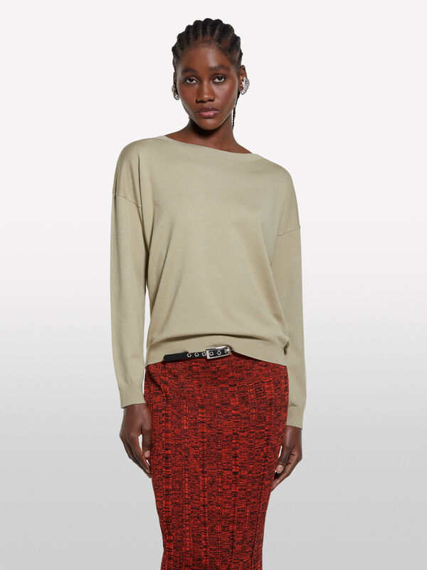 Camisola com decote à barco verde militar - camisolas decote à barco para mulher | Sisley