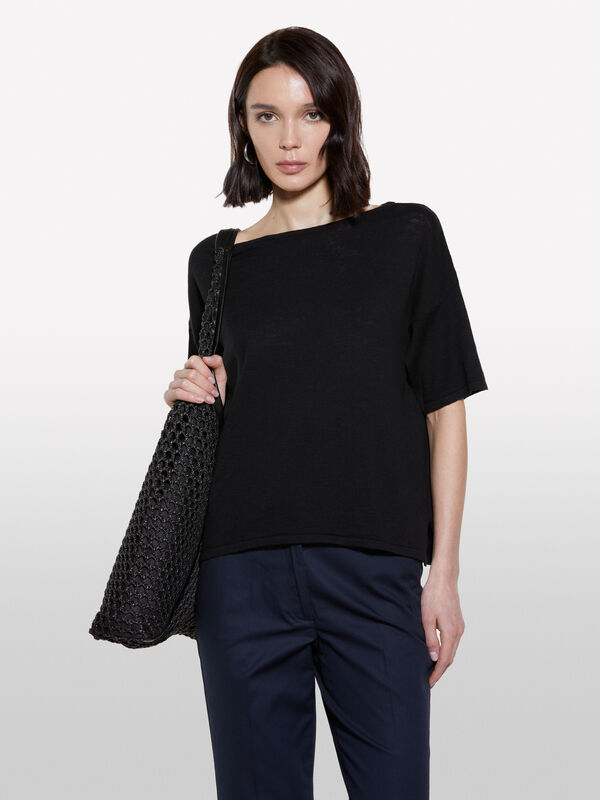T-shirt preta over fit de malha - t-shirt de manga curta para mulher | Sisley