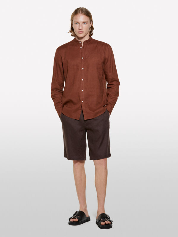Bermuda marrom escuro em 100% linho - calças calções para homem | Sisley