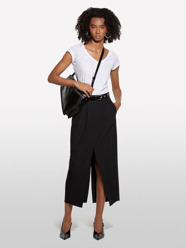 Saia midi preta com racha - saias midi, longuette mulher | Sisley