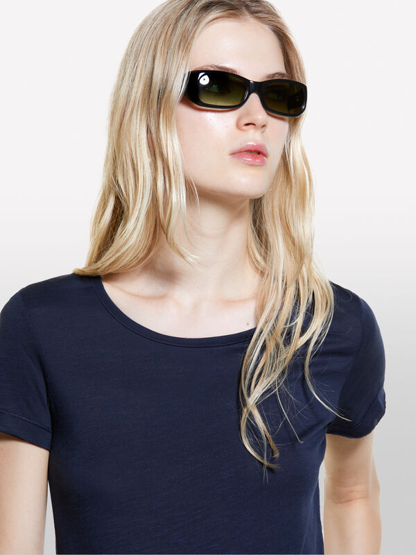 T-shirt azul-escuro com corte vivo - t-shirt de manga curta para mulher | Sisley