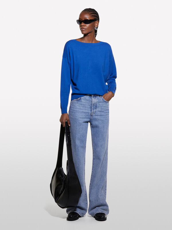 Camisola azul com decote &agrave; barco - camisolas decote &agrave; barco para mulher | Sisley