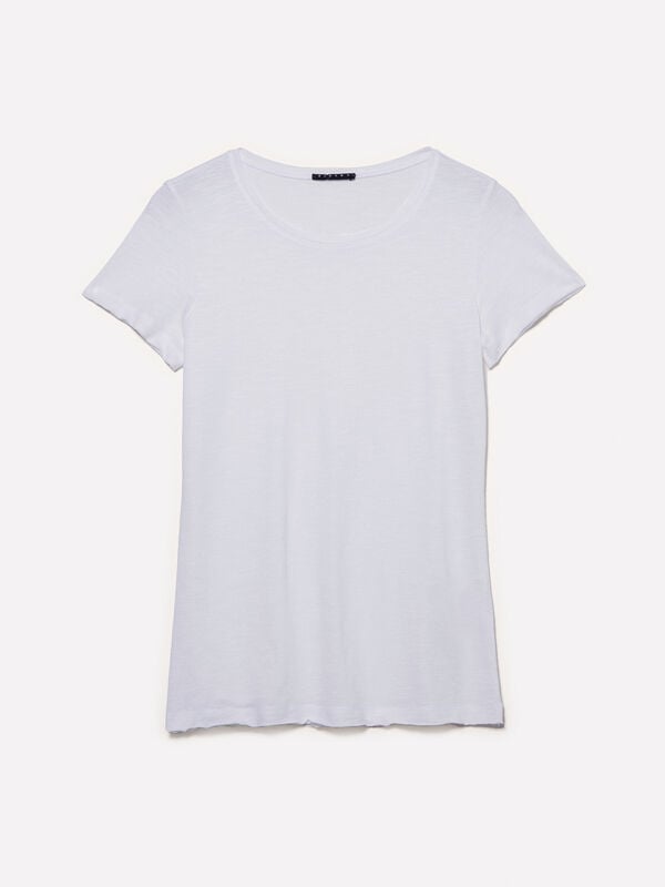 T-shirt de gola redonda branca T-shirt de gola redonda branca - t-shirt de manga curta para mulher | Sisley