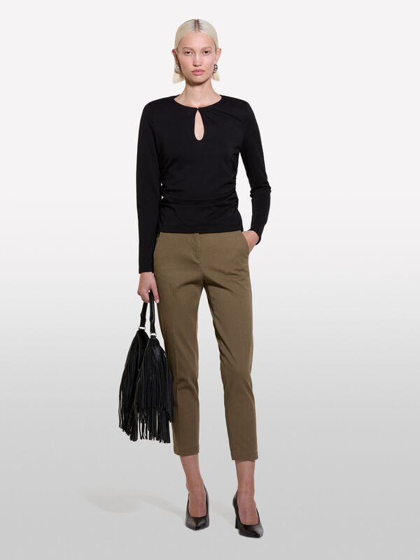 Calças chino marrons cigarette - calças chinos para mulher | Sisley
