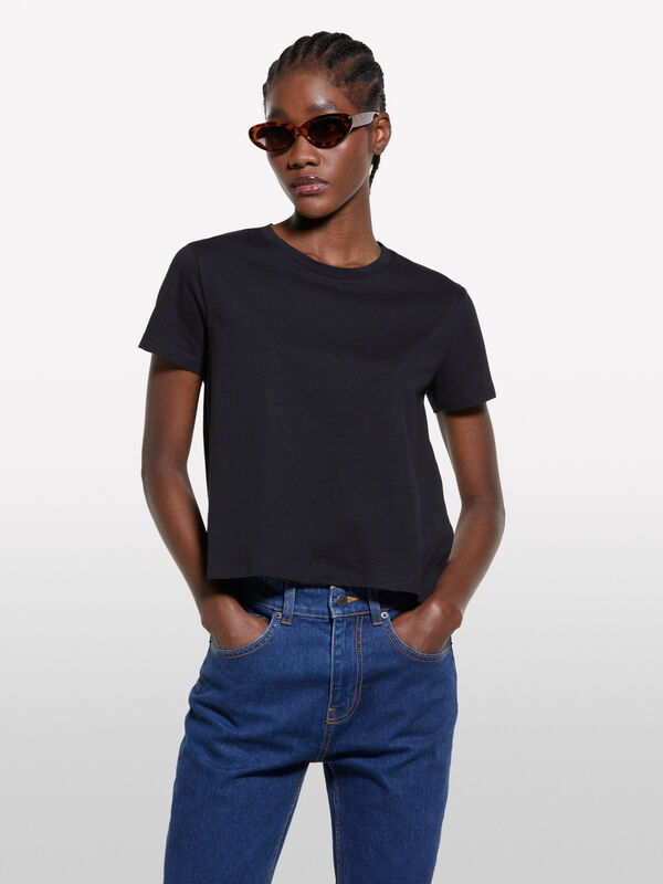 T-shirt boxy fit preta - t-shirt de manga curta para mulher | Sisley
