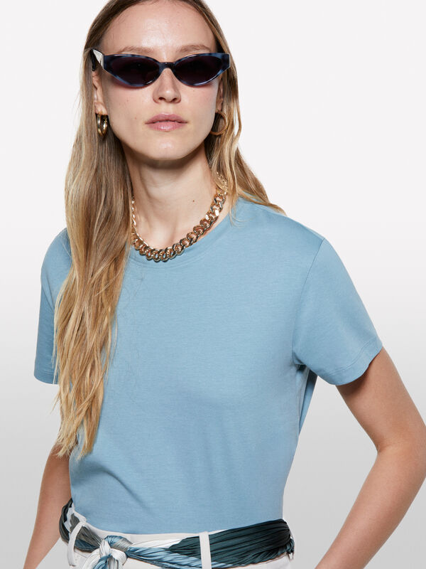T-shirt boxy fit azul empoeirado - t-shirt de manga curta para mulher | Sisley