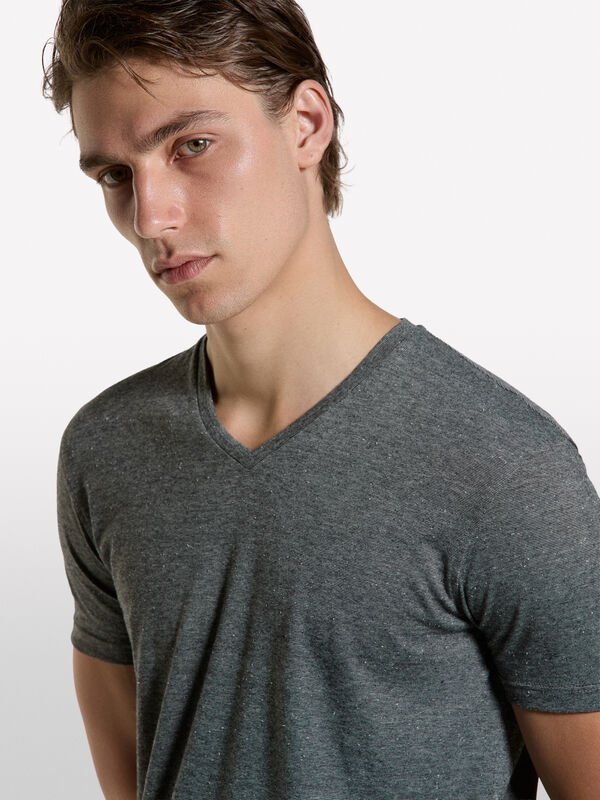 T-shirt fio tinto cinza-escuro - t-shirt de manga curta para homem | Sisley