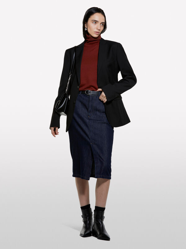 Camisola de gola alta vermelho tijolo em mistura de lã - camisolas gola alta para mulher | Sisley