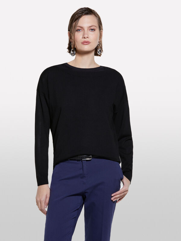 Camisola com decote à barco preto - camisolas decote à barco para mulher | Sisley