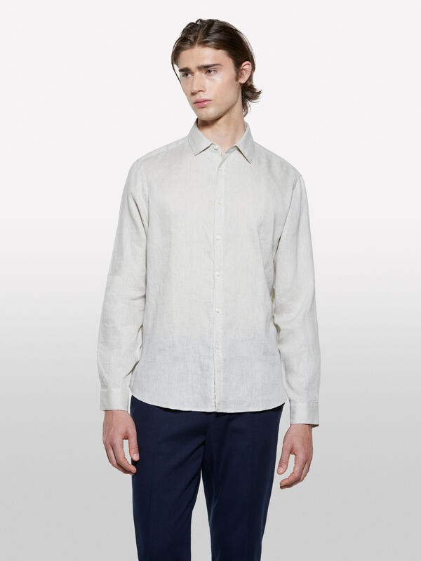 Camisa bege em 100% linho - camisas regular para homem | Sisley