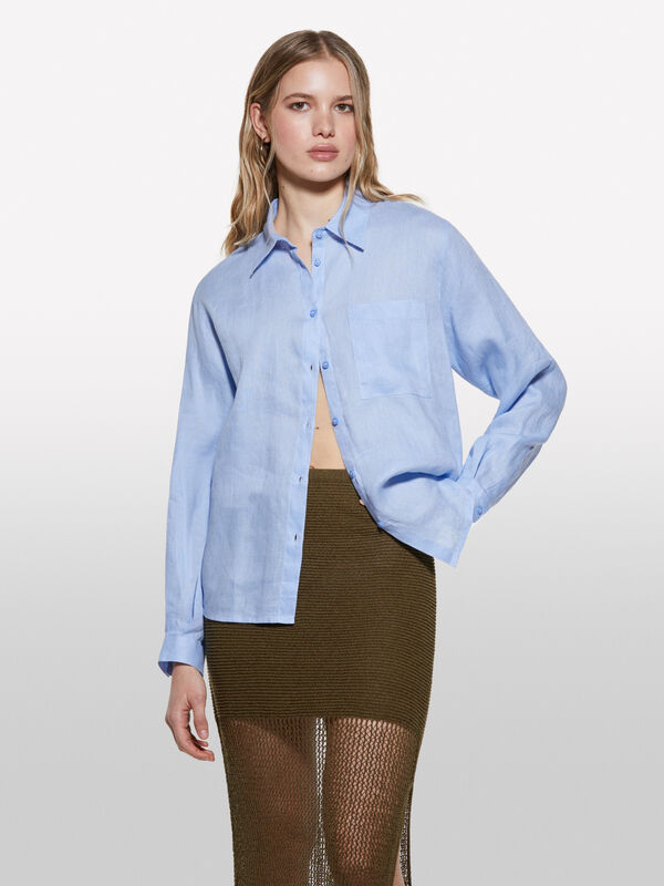 Camisa azul-claro em 100% linho - camisas para mulher | Sisley