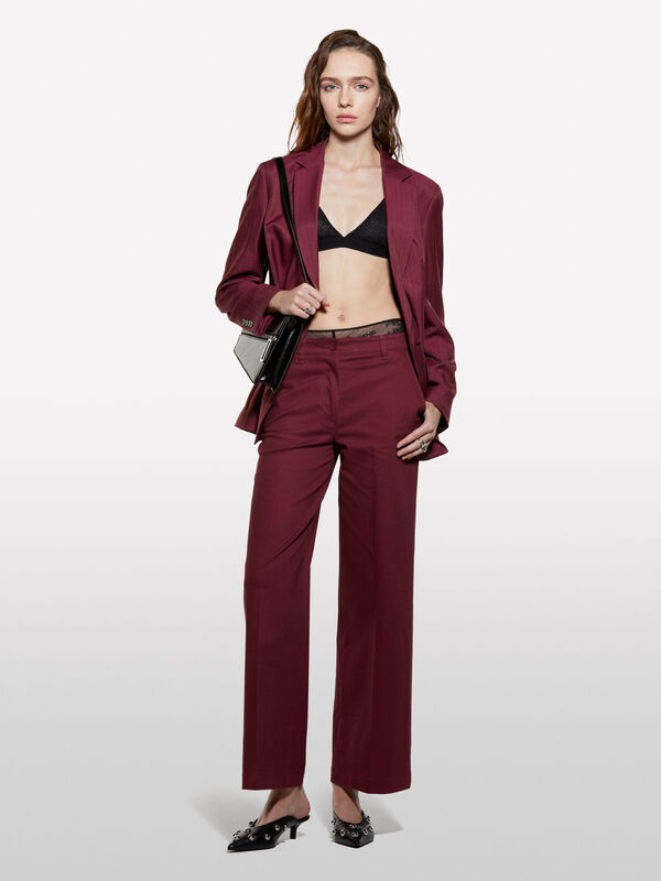 Calças wide fit bordô - calças palazzo para mulher | Sisley