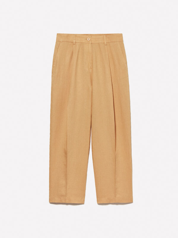 Calças mostarda relaxed fit em 100% linho	 Calças mostarda relaxed fit em 100% linho	 - calças regular para mulher | Sisley