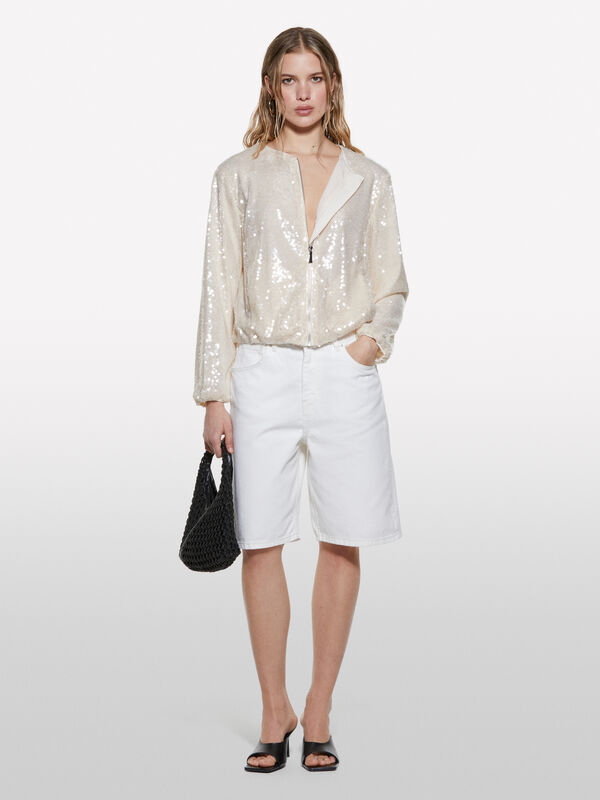Bermudas de jeans bege relaxed fit - jeans calções para donna | Sisley