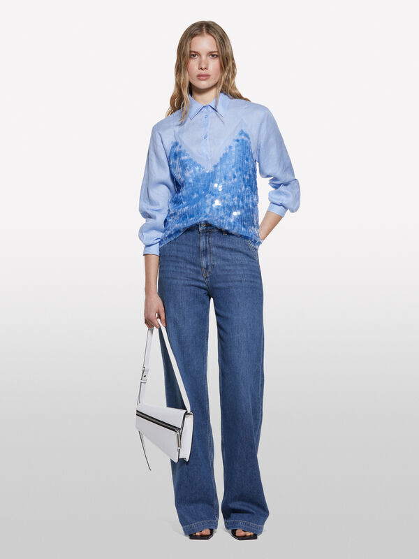 Top azul-celeste com lantejoulas Top azul-celeste com lantejoulas - tops para mulher | Sisley